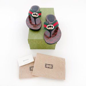 Gucci Kika GG Web Stripe Thong Sandal EU 39 US 9 Red Flip Flop Flat Slide